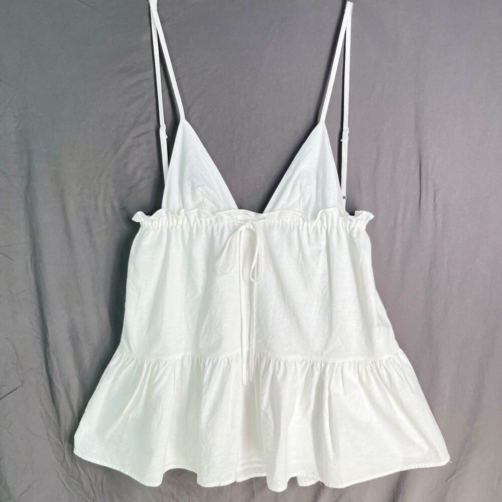 Edikted Size XS Top White Ruffle Adjustable Tie Stretch Cotton Coquette